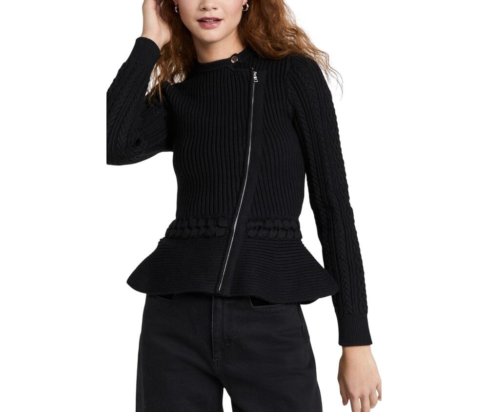 Simkhai Ribbed Black Andi Cardigan Sweater Size XL